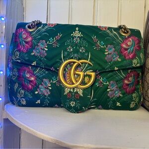 Floral Green Jaquard Satin Gucci Women's Bag marmont